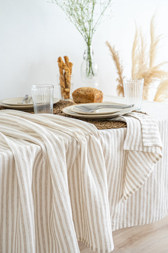 striped natural linen tablecloth