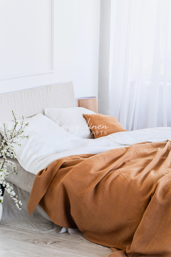 Linen Bedspread in Amber Orange color