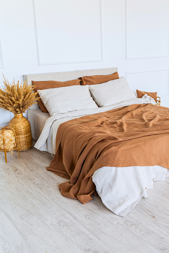 Linen Bedspread in Amber Orange color