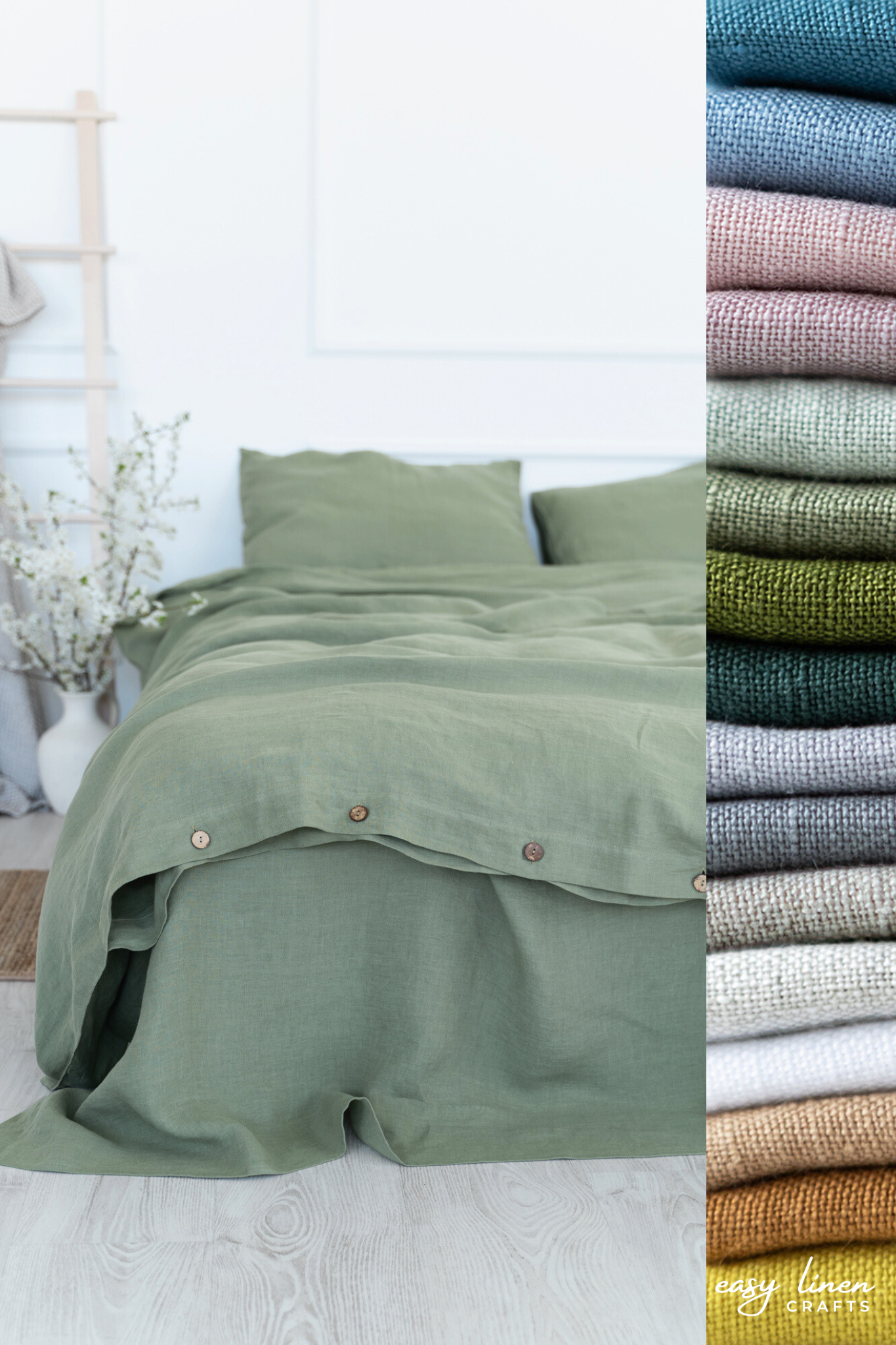 a stack of folded sheets sitting on top of a bed