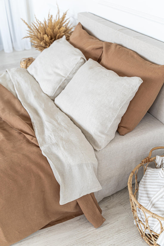 Linen Bedspread in Camel Brown color