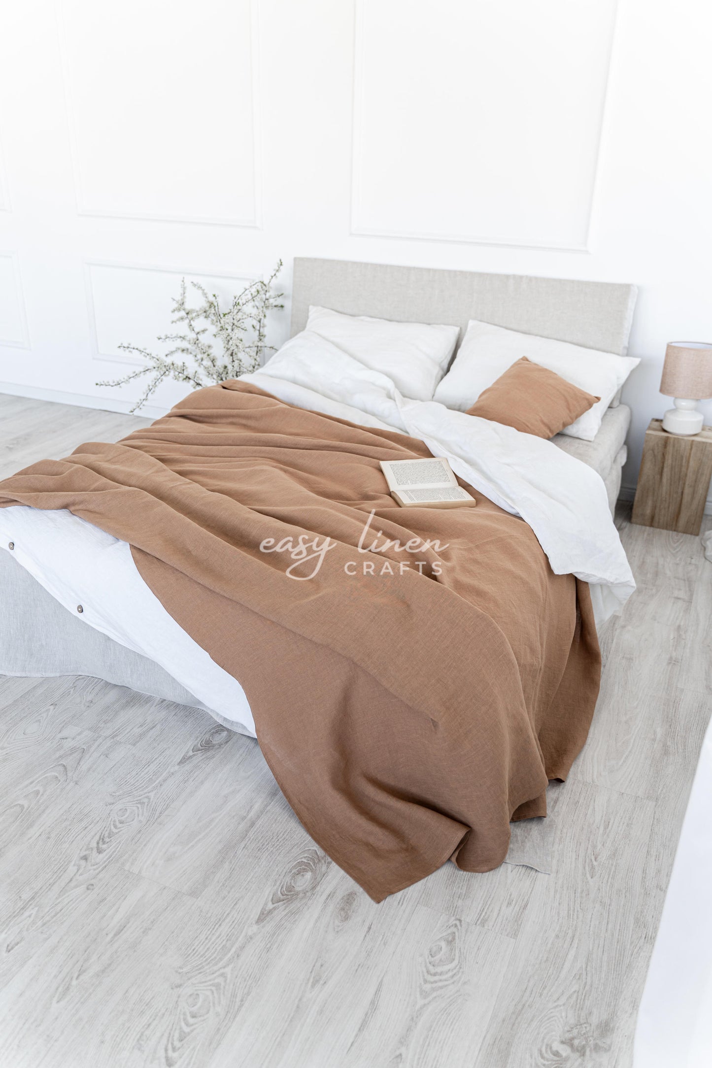 Linen Bedspread in Camel Brown color