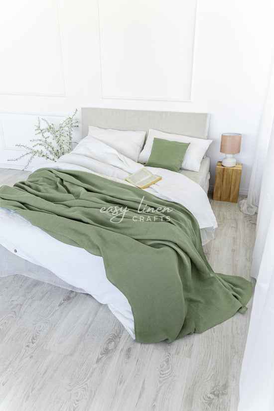 Linen Bedspread in Khaki Green color