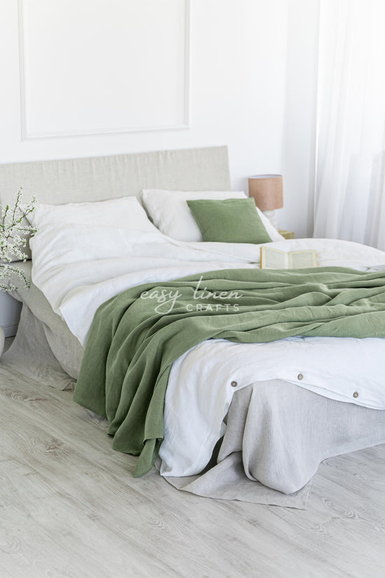 Linen Bedspread in Khaki Green color