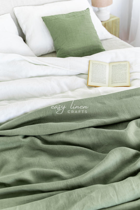 Linen Bedspread in Khaki Green color