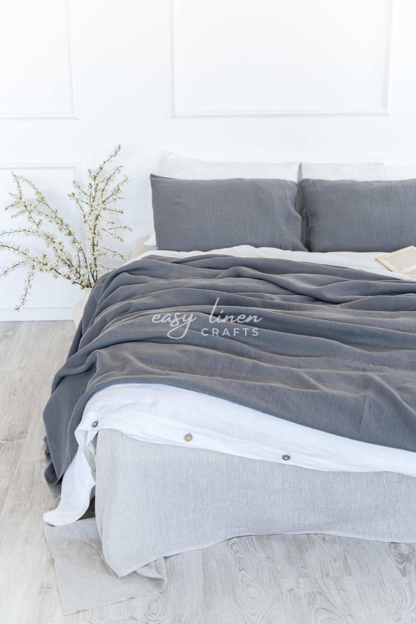 Linen Bedspread in Dark Grey color