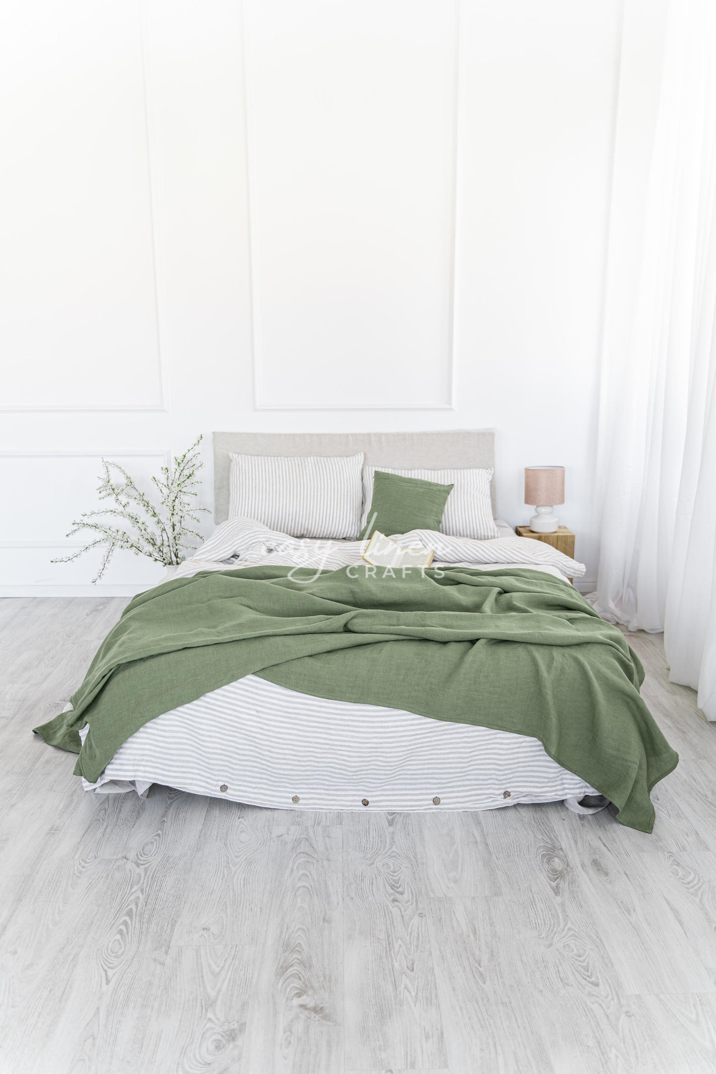 Linen Bedspread in Khaki Green color