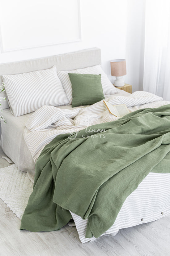 Linen Bedspread in Khaki Green color