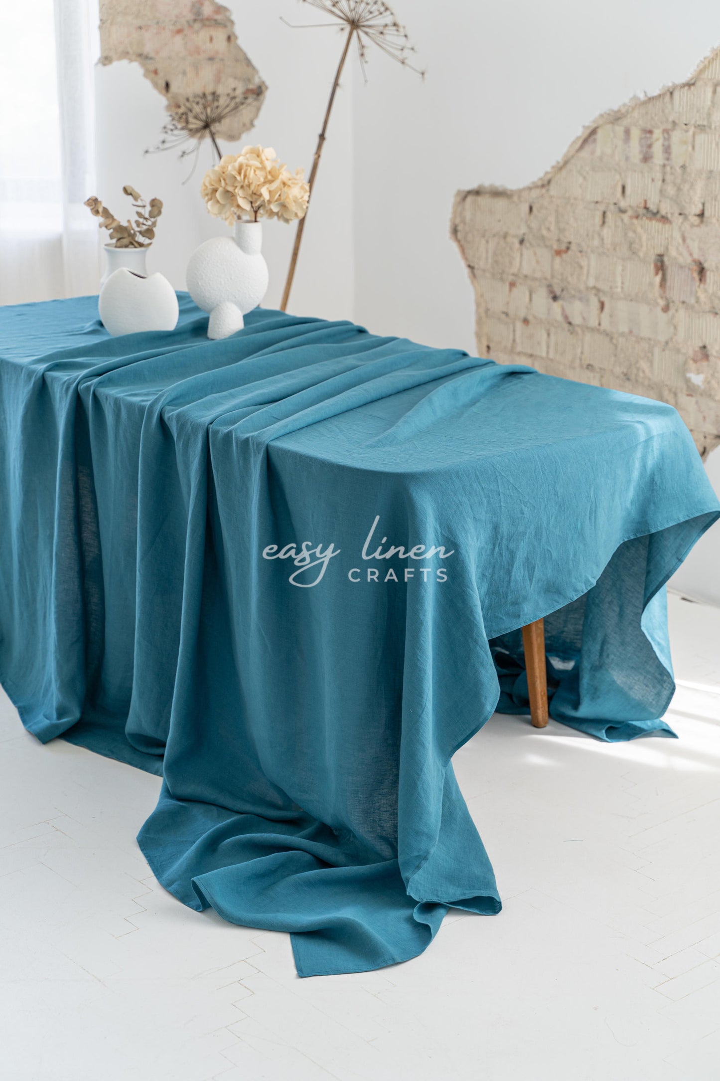 Linen tablecloth in Blue color. Custom sizes available