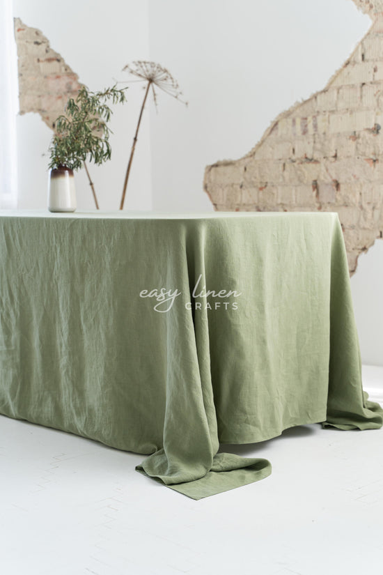 Linen tablecloth in Khaki Green color. Custom sizes available