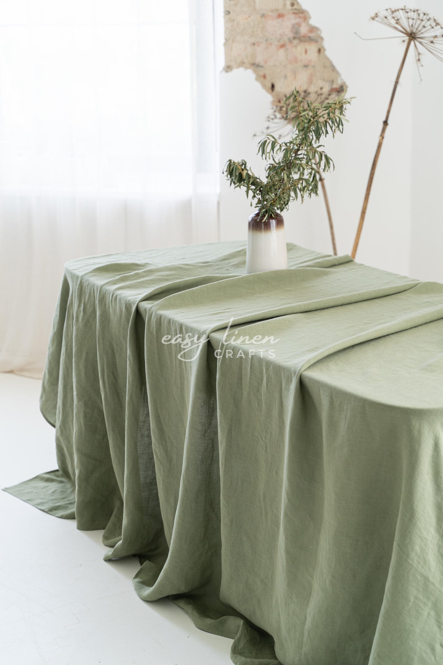 Linen tablecloth in Khaki Green color. Custom sizes available