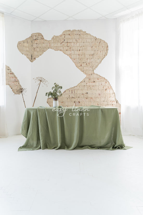 Linen tablecloth in Khaki Green color. Custom sizes available