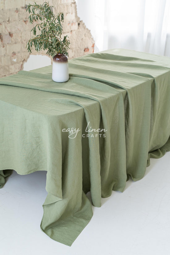 Linen tablecloth in Khaki Green color. Custom sizes available