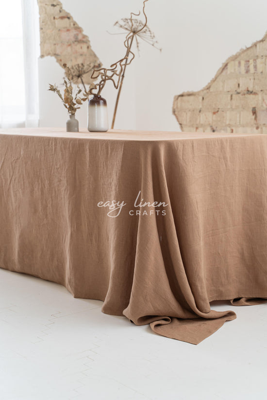 Linen tablecloth in Camel Brown color. Custom sizes available