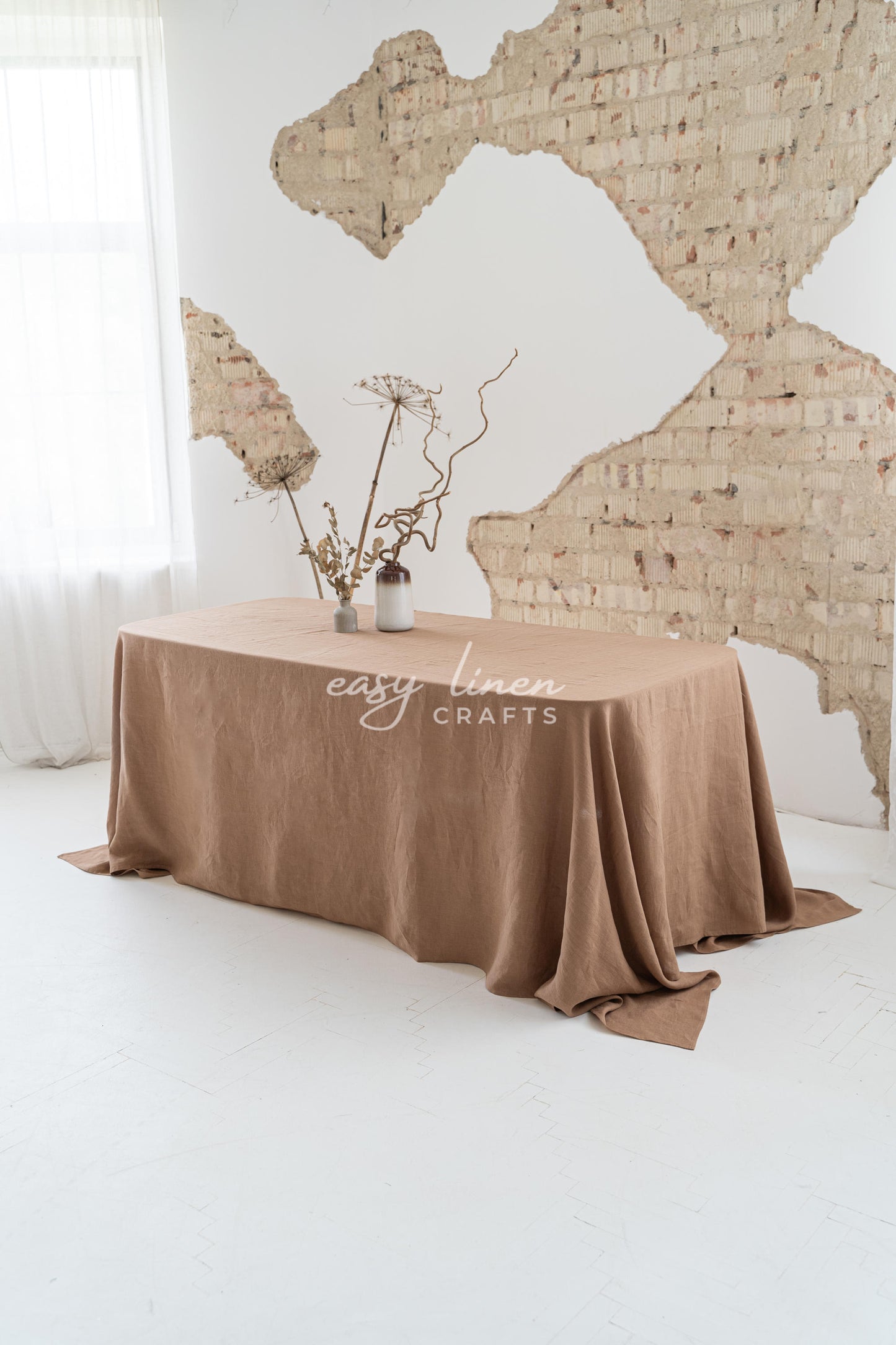 Linen tablecloth in Camel Brown color. Custom sizes available