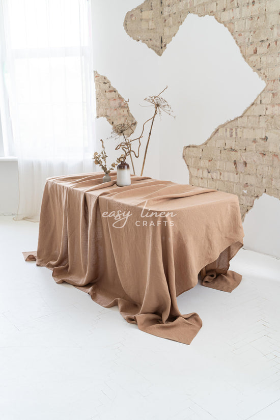 Linen tablecloth in Camel Brown color. Custom sizes available