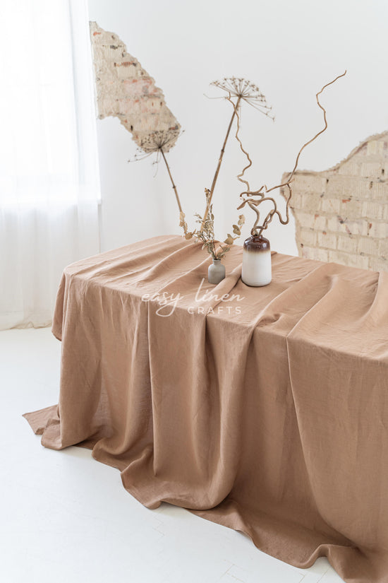 Linen tablecloth in Camel Brown color. Custom sizes available