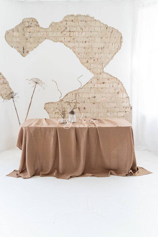 Linen tablecloth in Camel Brown color. Custom sizes available