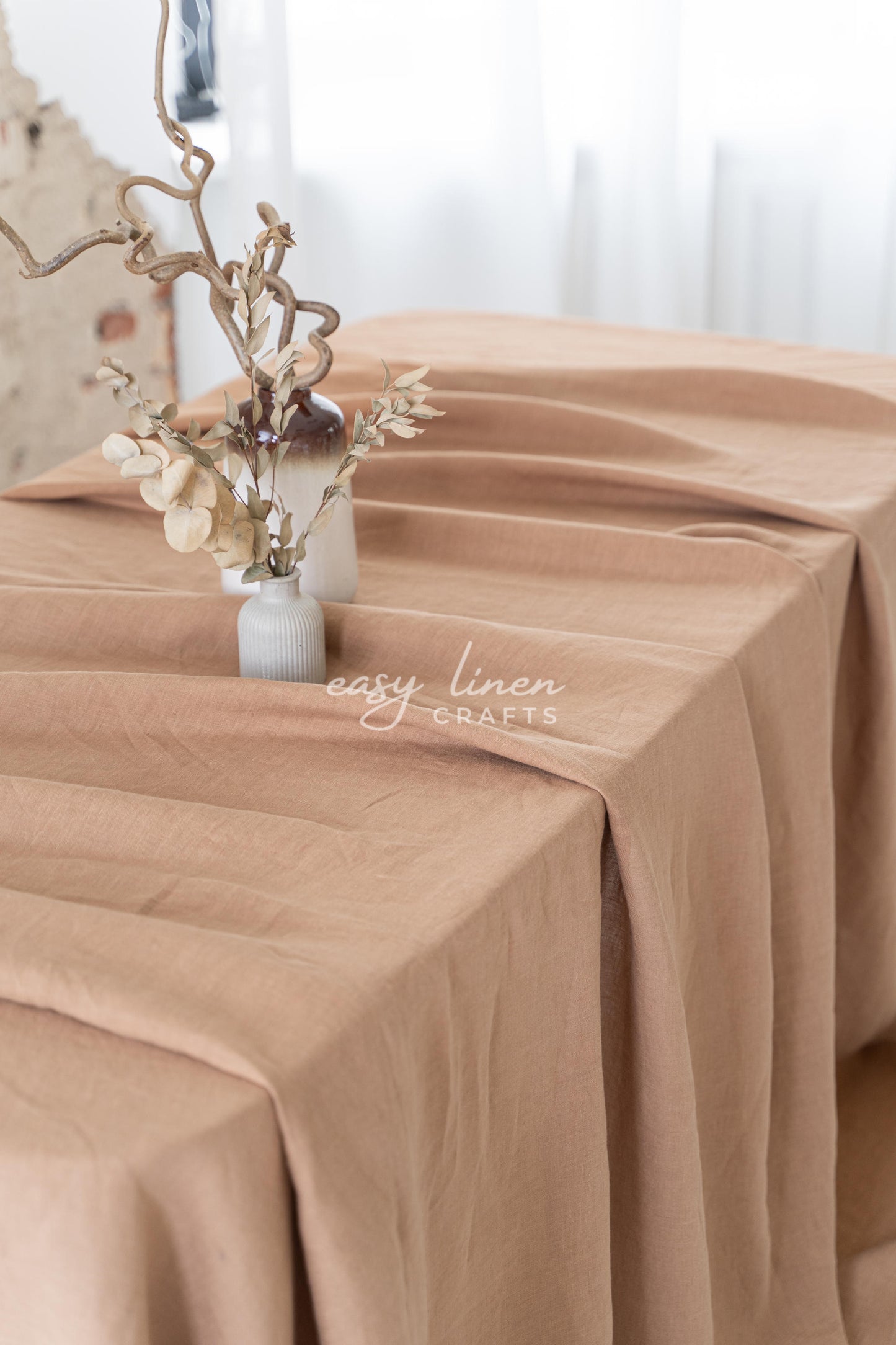 Linen tablecloth in Camel Brown color. Custom sizes available