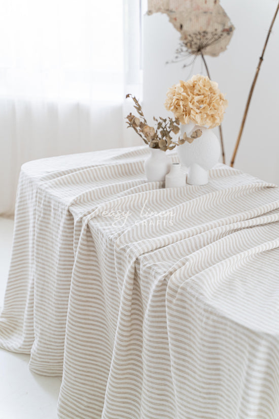 Linen tablecloth in Striped Natural color. Custom sizes available