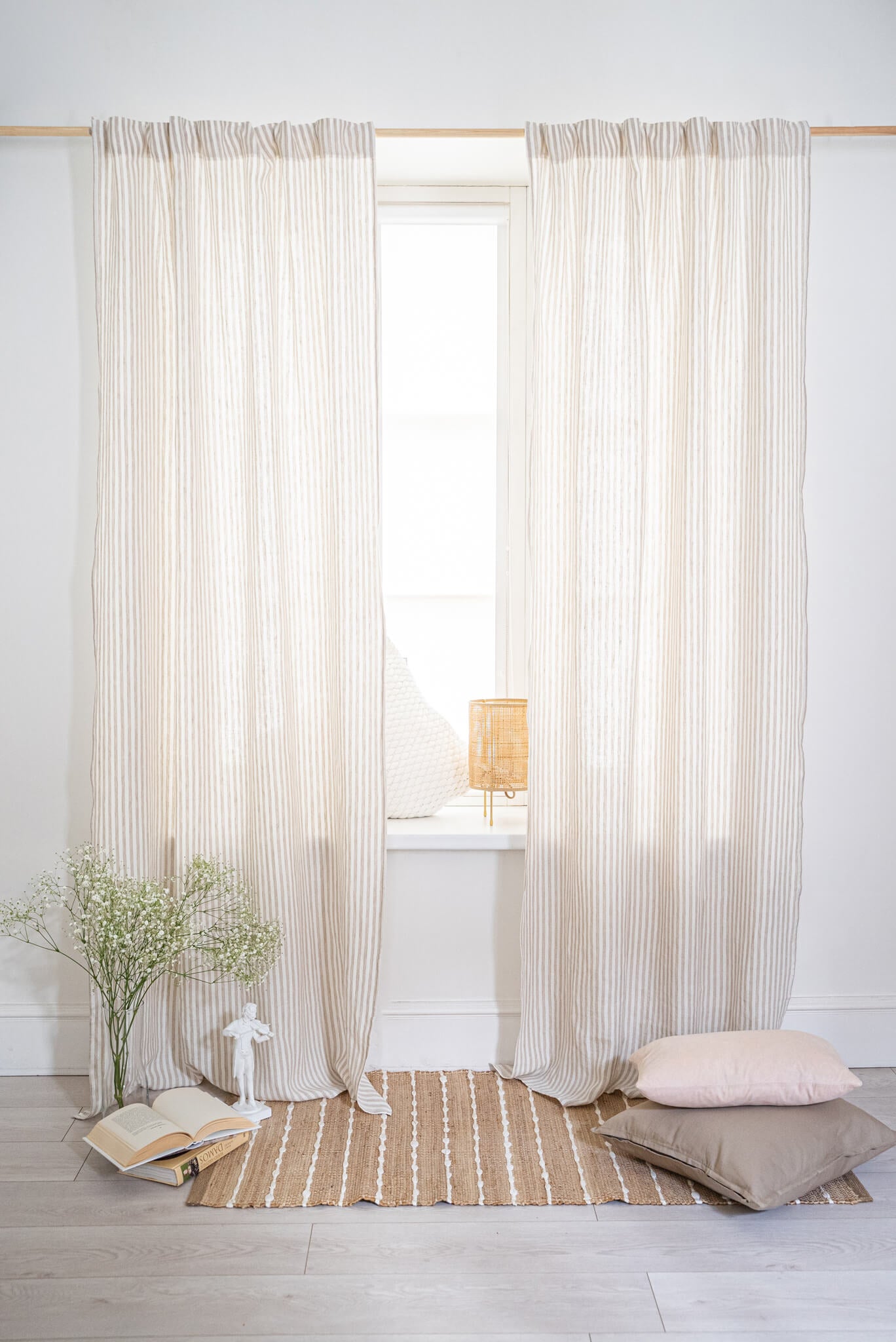 Set of 2 linen curtains with multifunctional tape (1pair) - Easy Linen Crafts