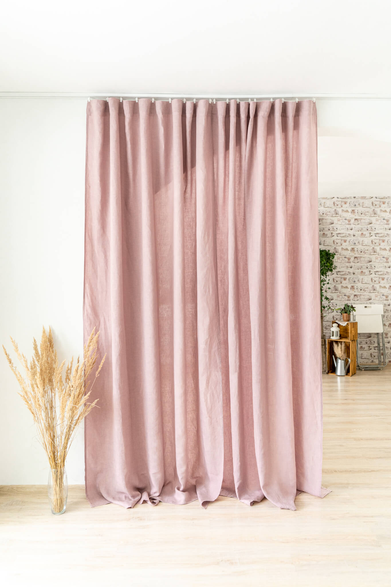 Set of 2 linen curtain panels with multifunctional tape in various colors (1pair)