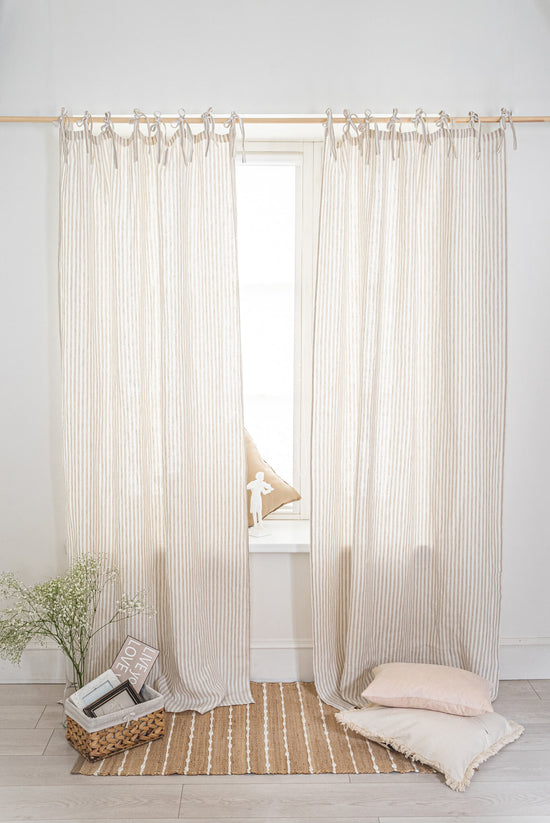 linen curtains in striped natural color