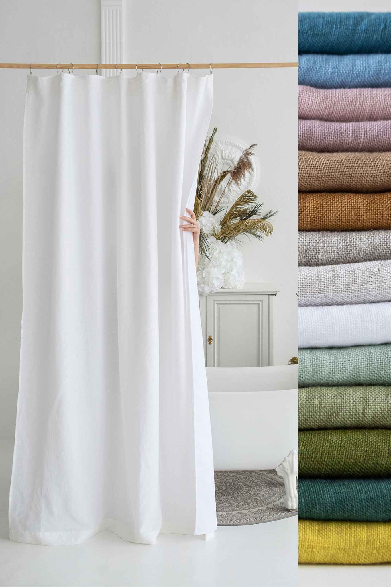 Linen shower curtain with waterproof lining 59''/150cm width - Easy Linen Crafts