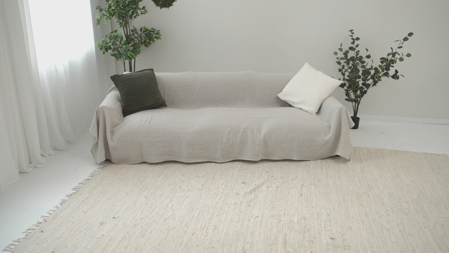 Load and play video in Gallery viewer, Linen couch cover in Natural Light color. Custom sizes available
