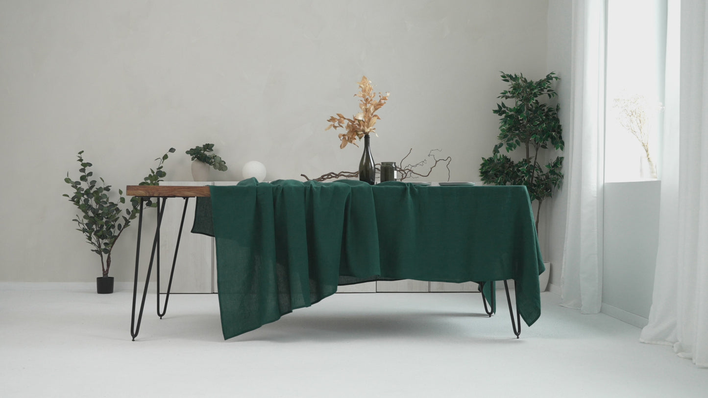 Load and play video in Gallery viewer, Emerald Green linen tablecloth
