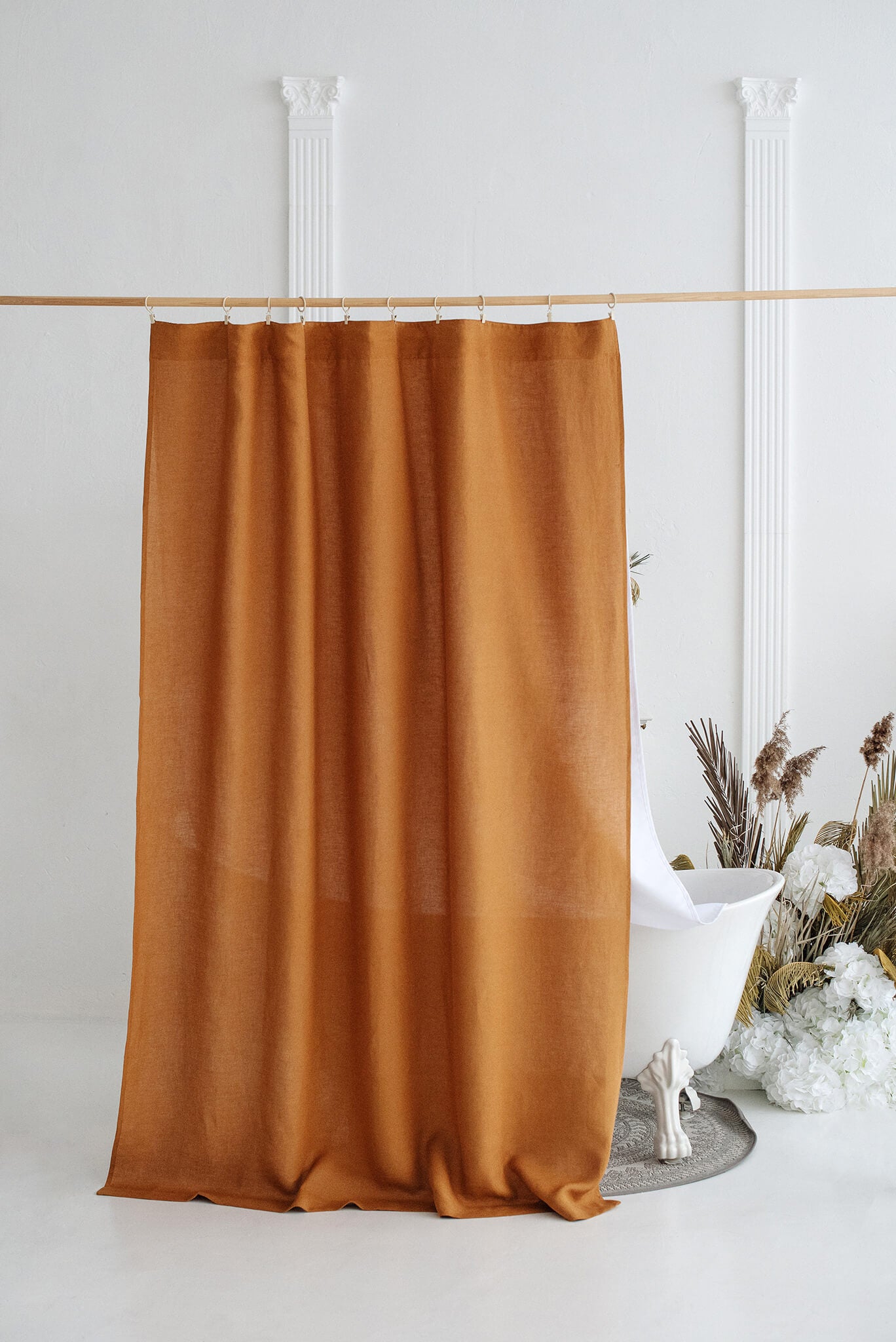 Amber Orange waterproof linen shower drape