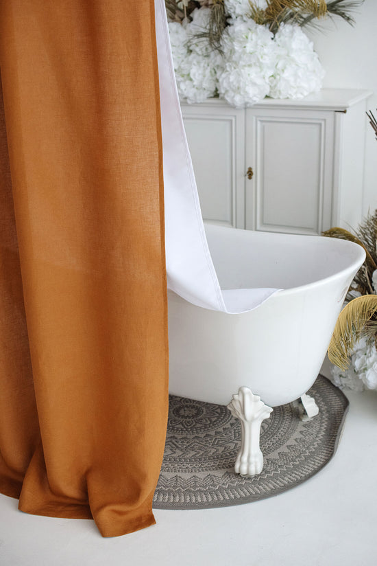 Amber Orange waterproof linen shower drape