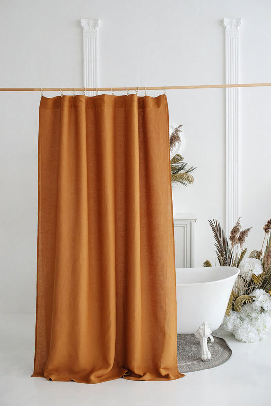 Amber Orange waterproof linen shower drape