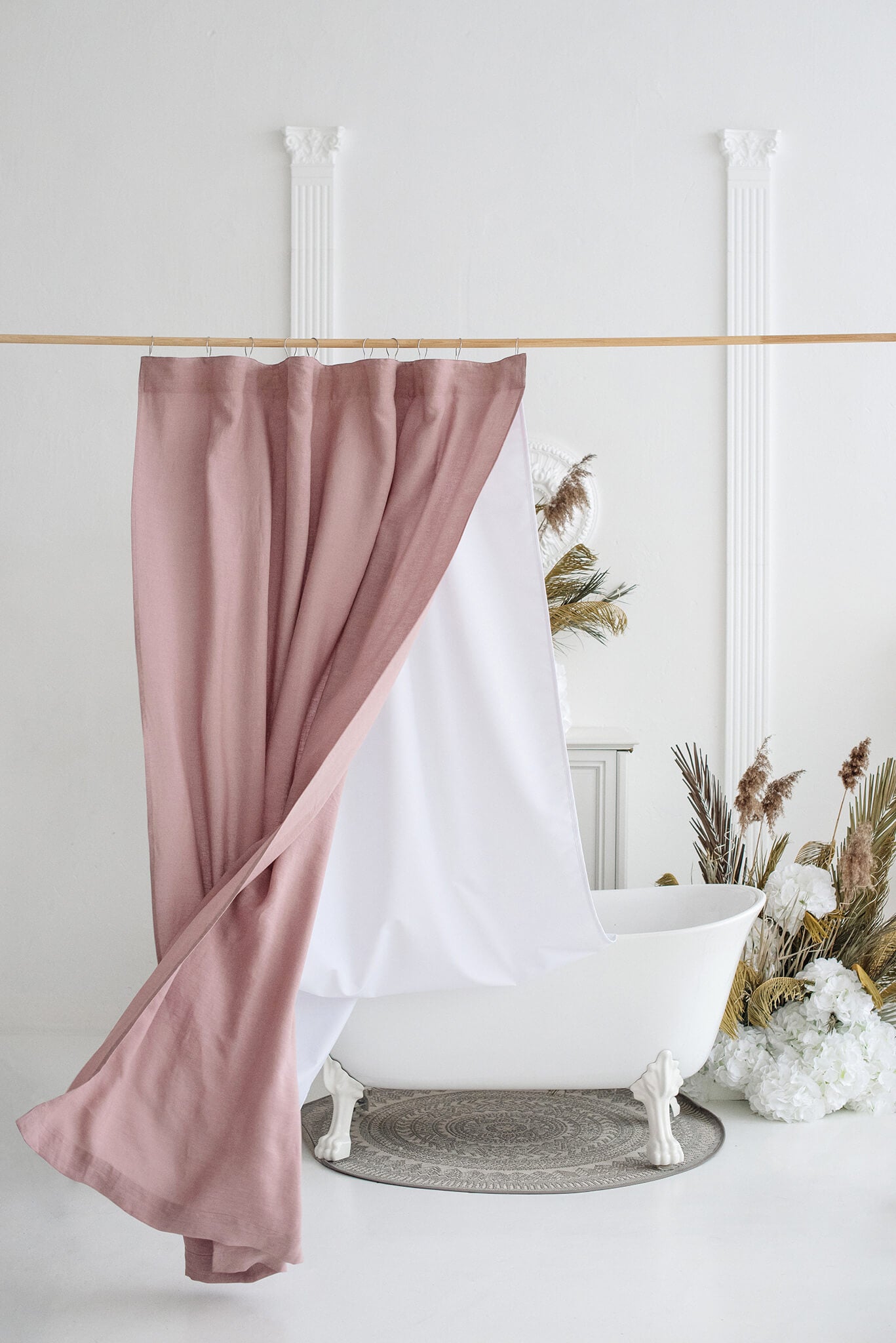 Dusty Rose waterproof linen shower curtain