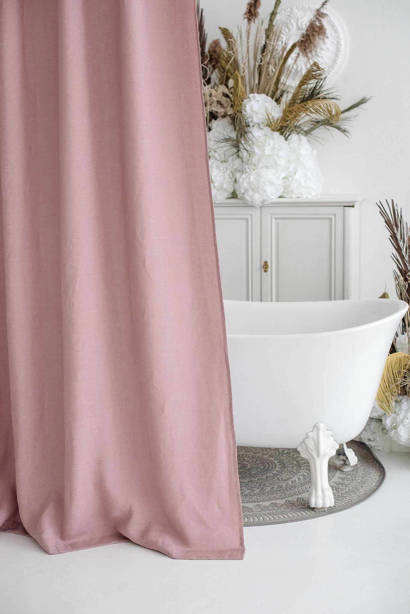 Dusty Rose waterproof linen shower curtain