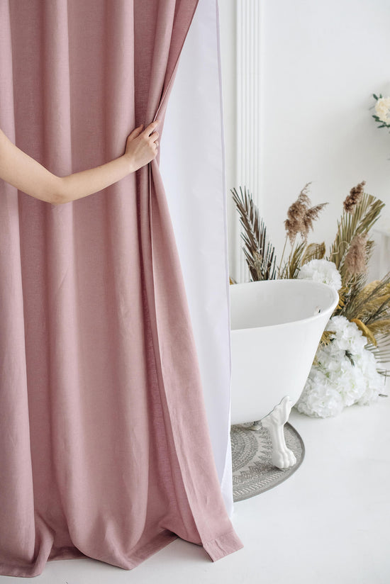 Dusty Rose waterproof linen shower curtain