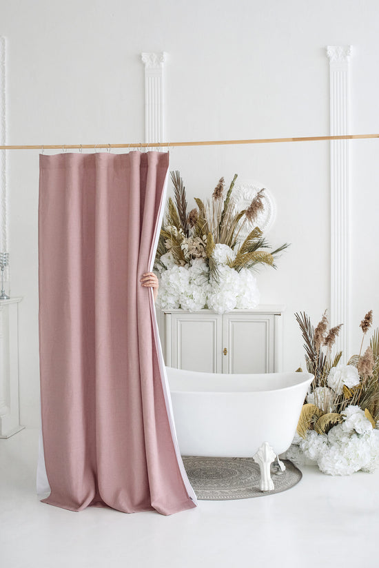 Dusty Rose waterproof linen shower curtain