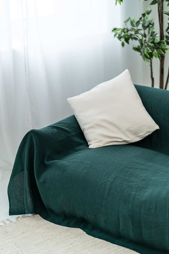 Emerald Green linen sofa cover