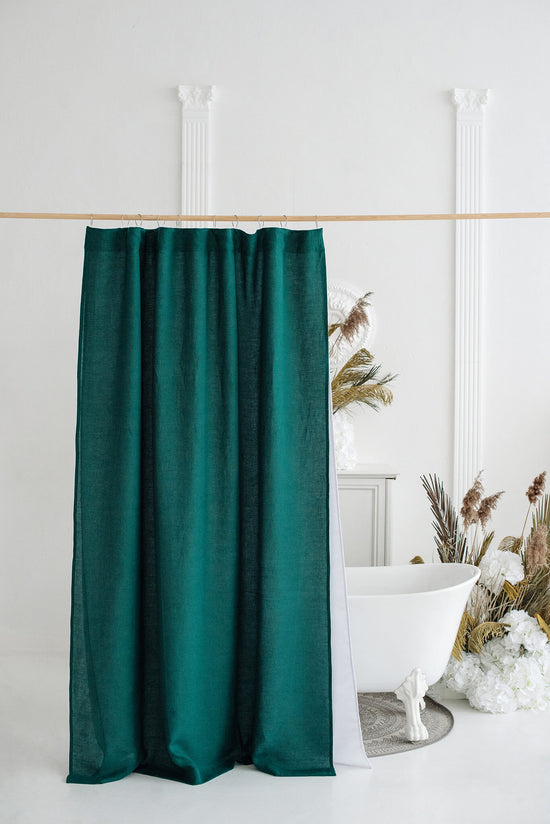 Emerald Green waterproof linen shower drape