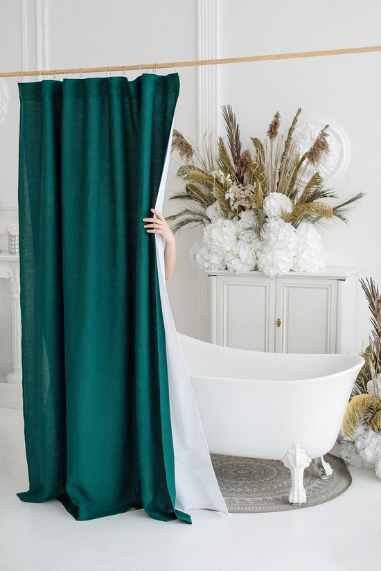 Emerald Green waterproof linen shower drape