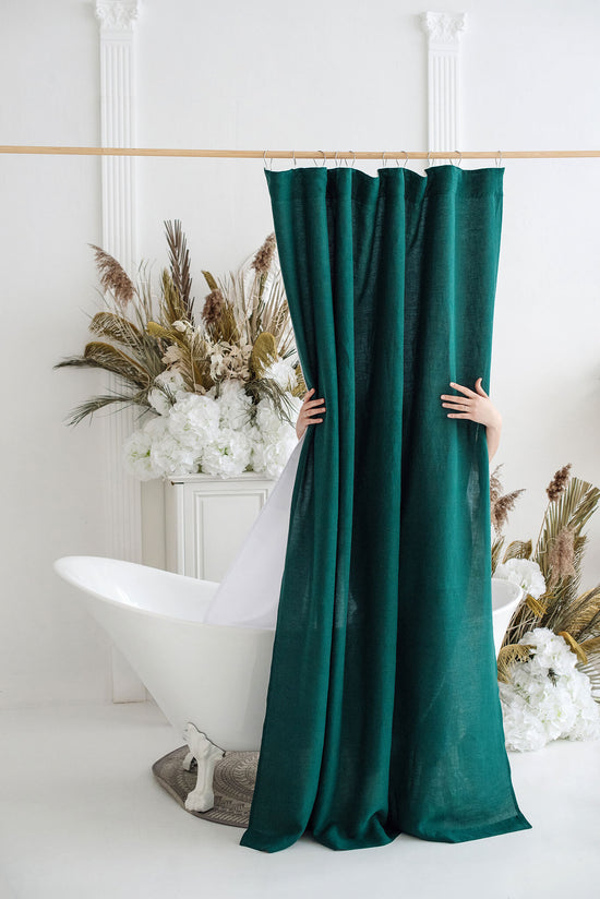 Emerald Green waterproof linen shower drape