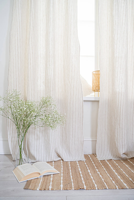 Set of 2 linen curtains with rod pocket and header on the top in various colors (1pair)