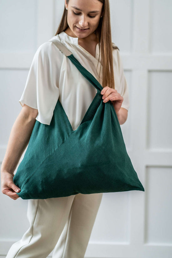 Large linen shoulder tote bag