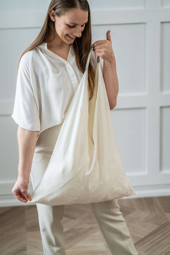 Large linen shoulder tote bag