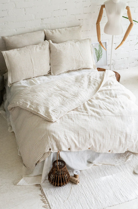 Linen duvet cover in Striped Natural color