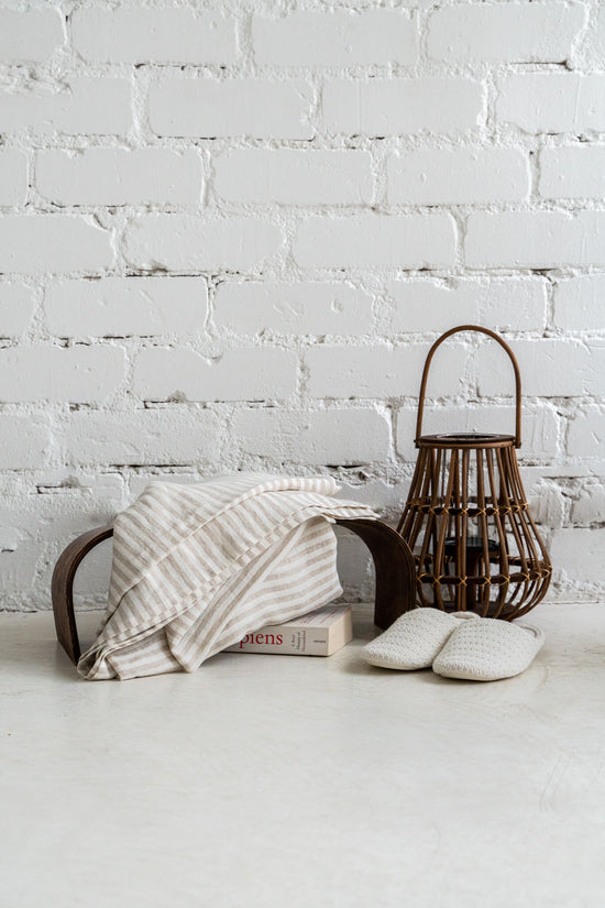 Linen flat sheet in Striped Natural