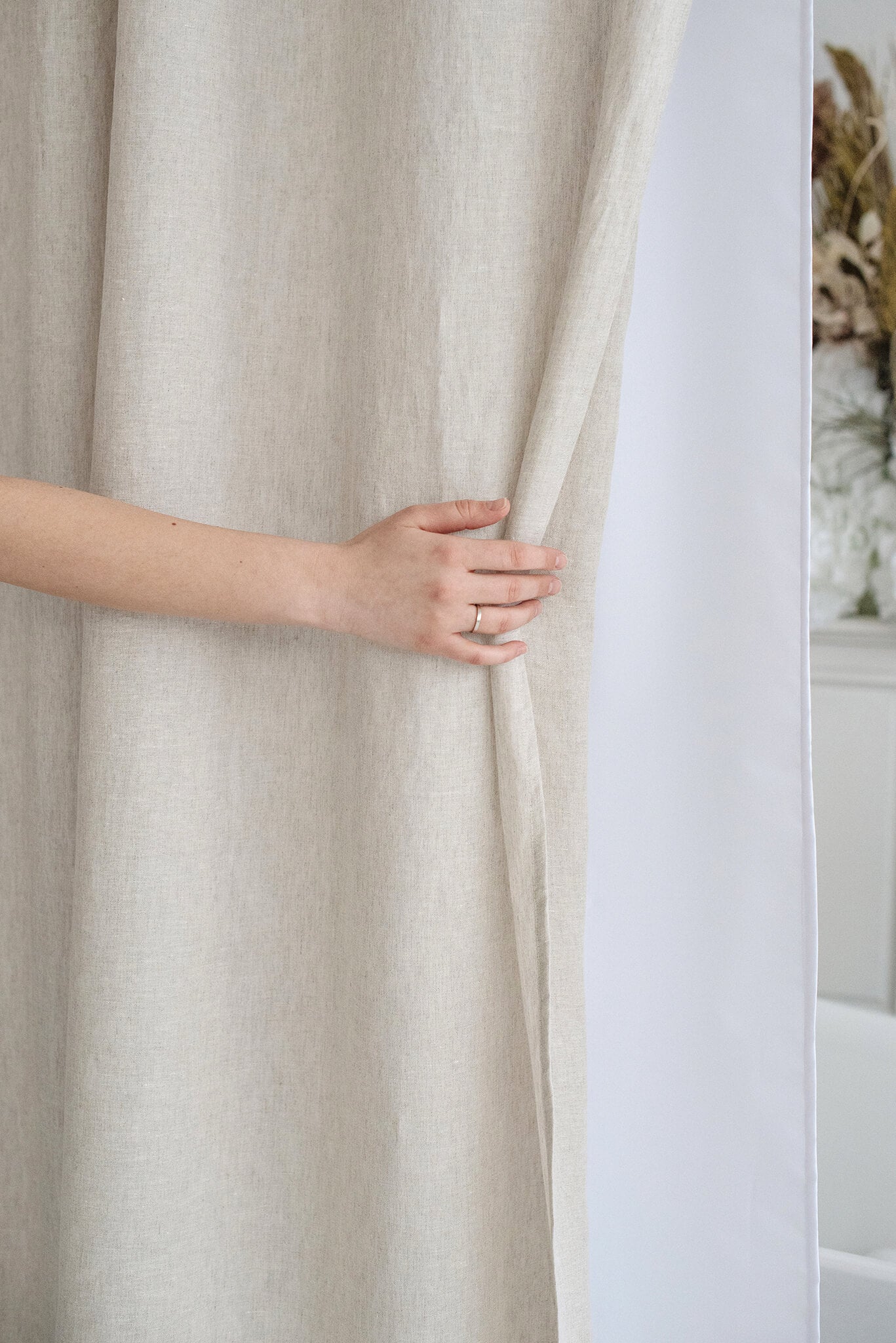 Natural Light waterproof linen shower curtain