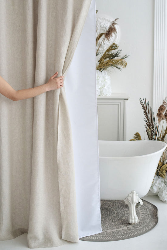 Natural Light waterproof linen shower curtain