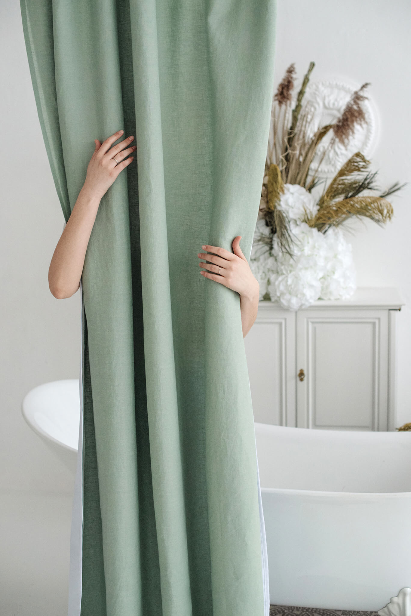 59''/150cm width waterproof linen shower curtain in various colors