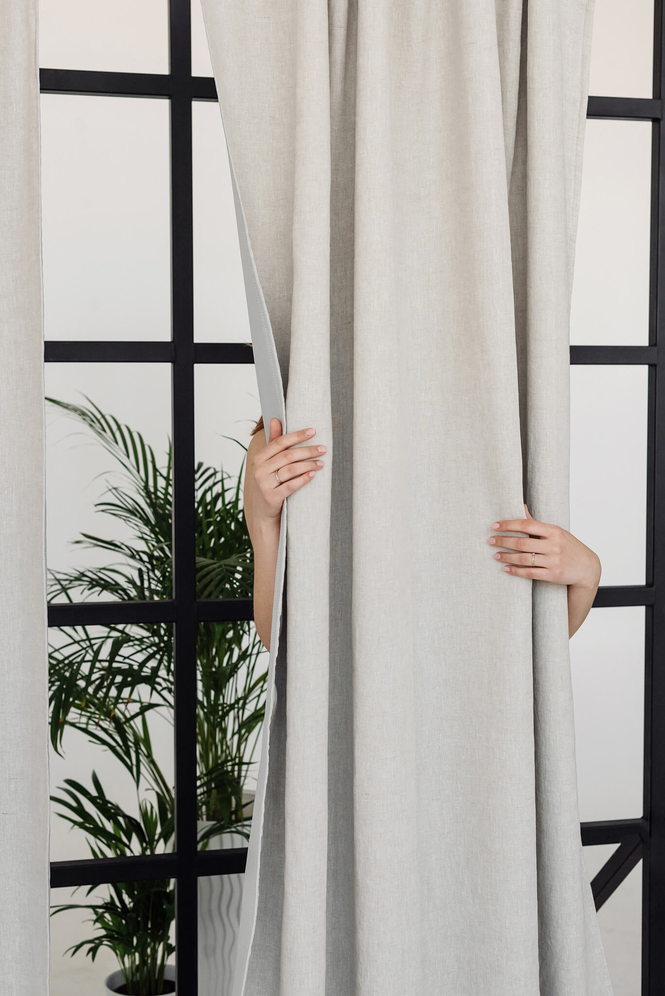 Set of 2 Natural Light blackout linen curtains (1 pair)